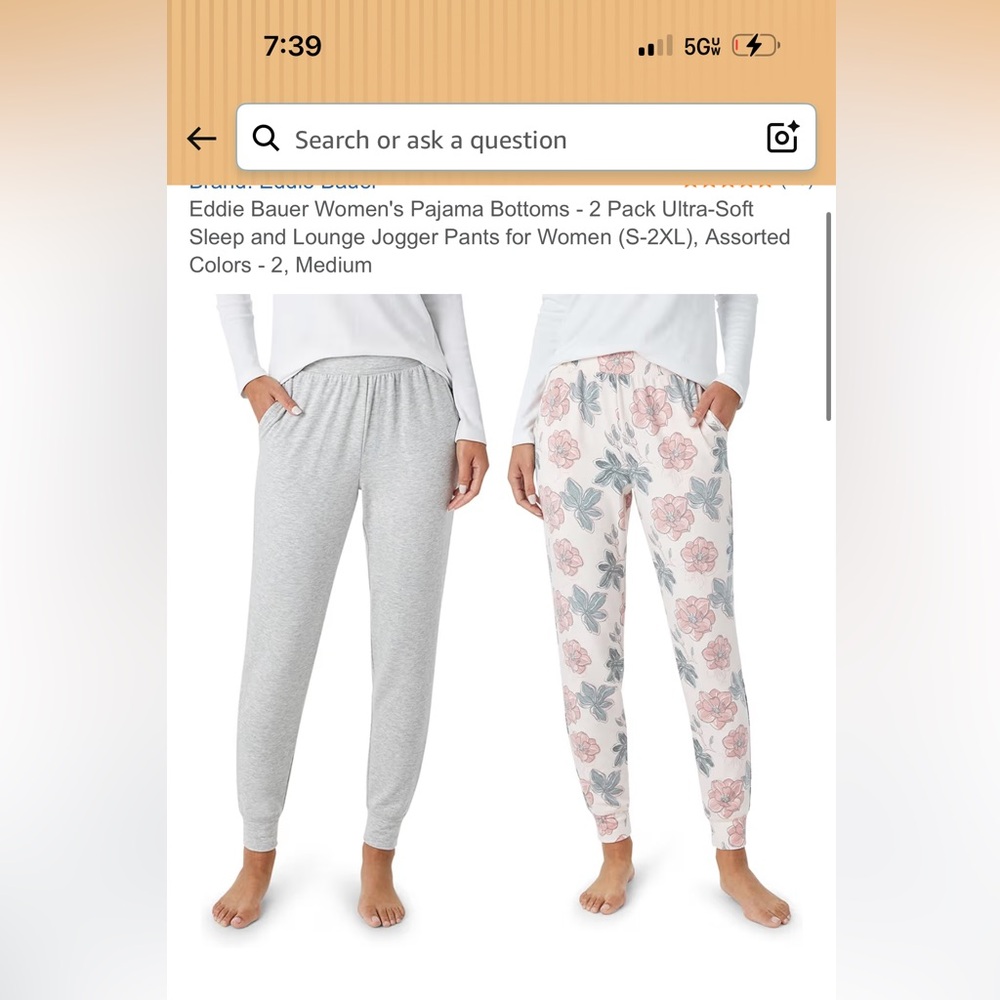 Eddie Bauer Women's Lounge Pants Large NWT - Pink Floral and Gray Set